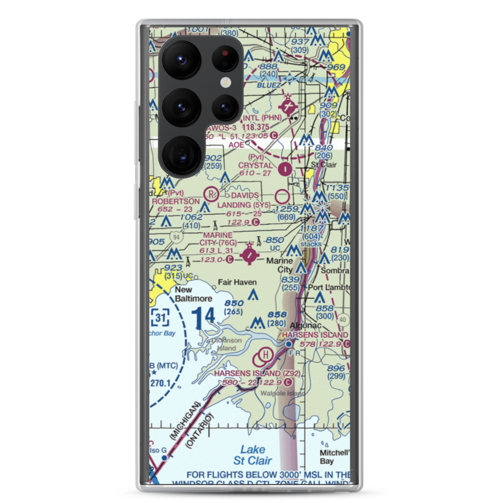 Marine City Airport (76G) VFR Sectional Samsung Case Samsung Galaxy S22 Ultra model shown