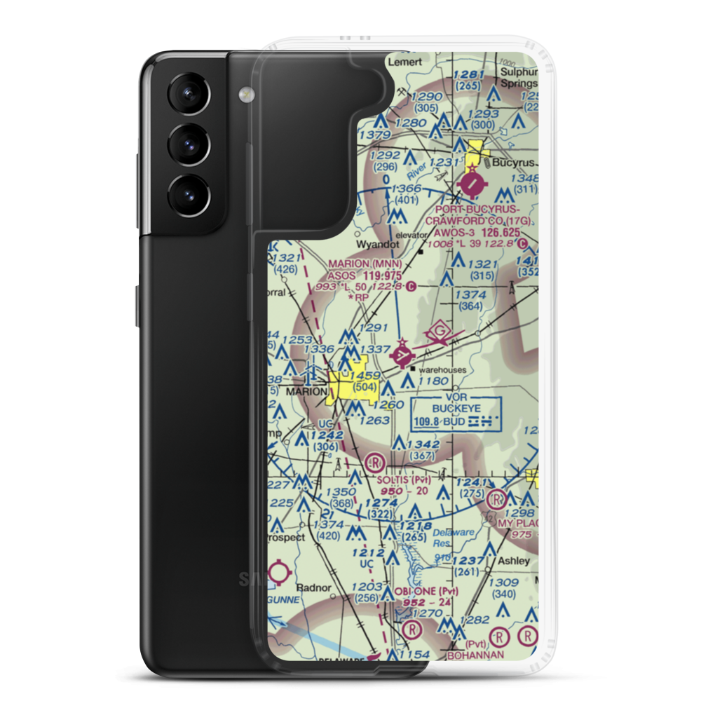 Marion Municipal Airport (MNN) VFR Sectional Samsung Case Samsung Galaxy S21 Plus model shown