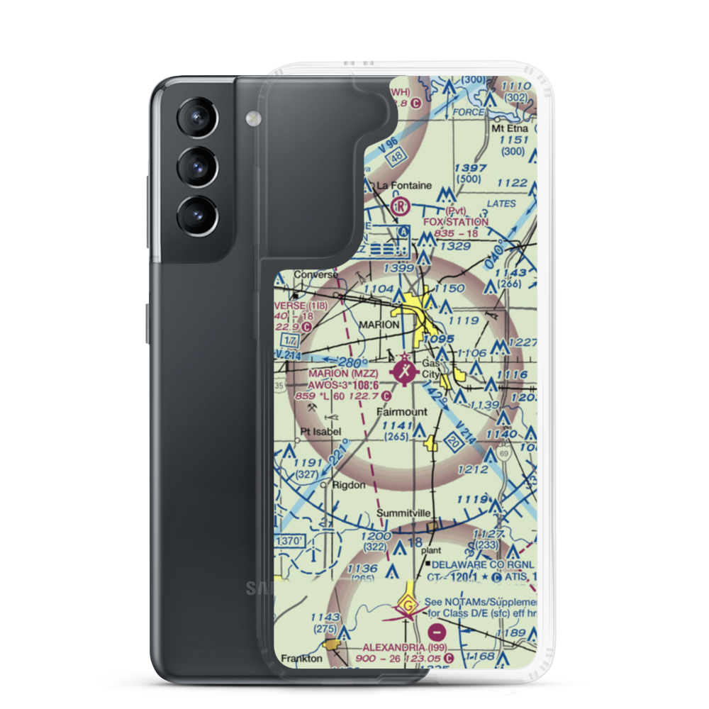 Marion Municipal Airport (MZZ) VFR Sectional Samsung Case Samsung Galaxy S21 model shown