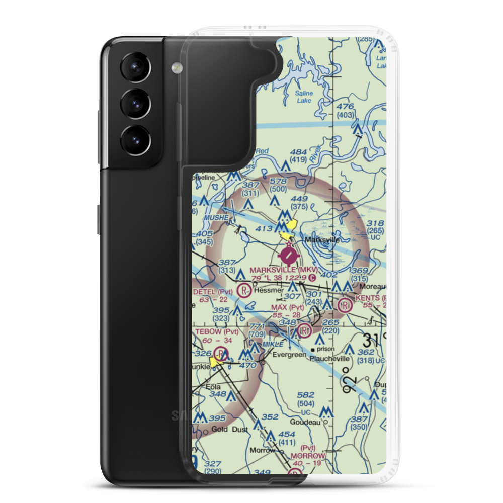 Marksville Municipal Airport (MKV) VFR Sectional Samsung Case Samsung Galaxy S21 Plus model shown