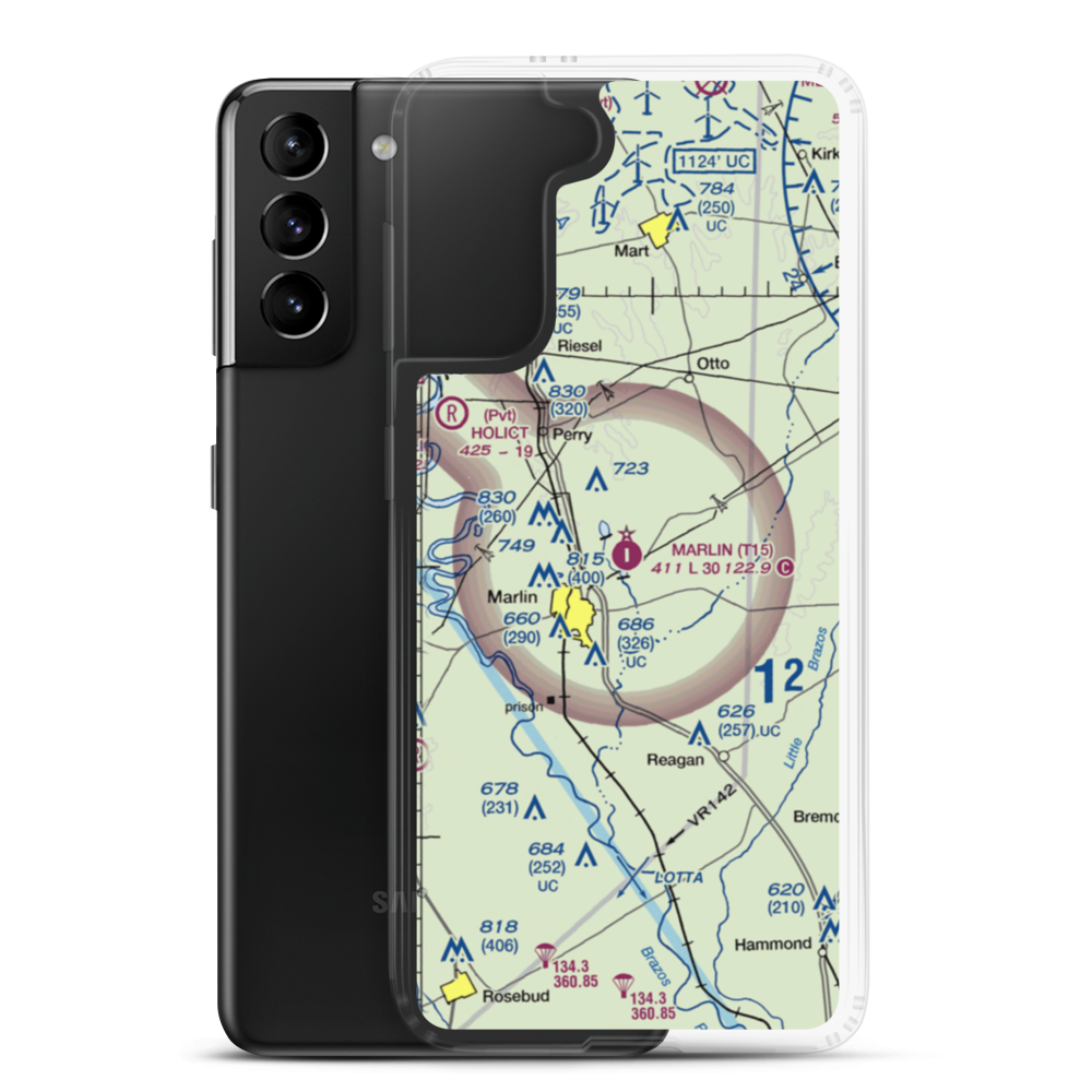 Marlin Airport (T15) VFR Sectional Samsung Case Samsung Galaxy S21 Plus model shown