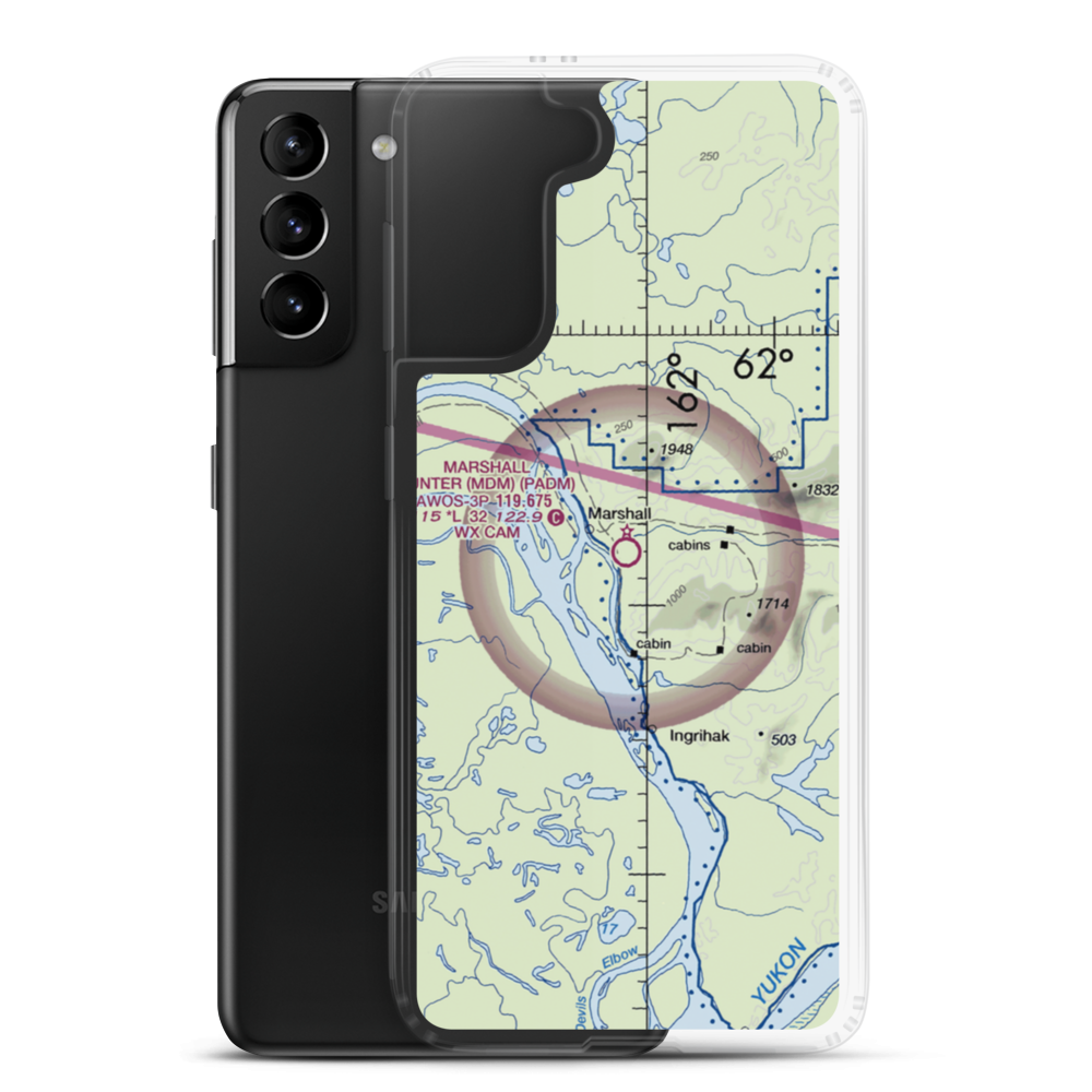 Marshall Don Hunter Sr Airport (MDM) VFR Sectional Samsung Case Samsung Galaxy S21 Plus model shown