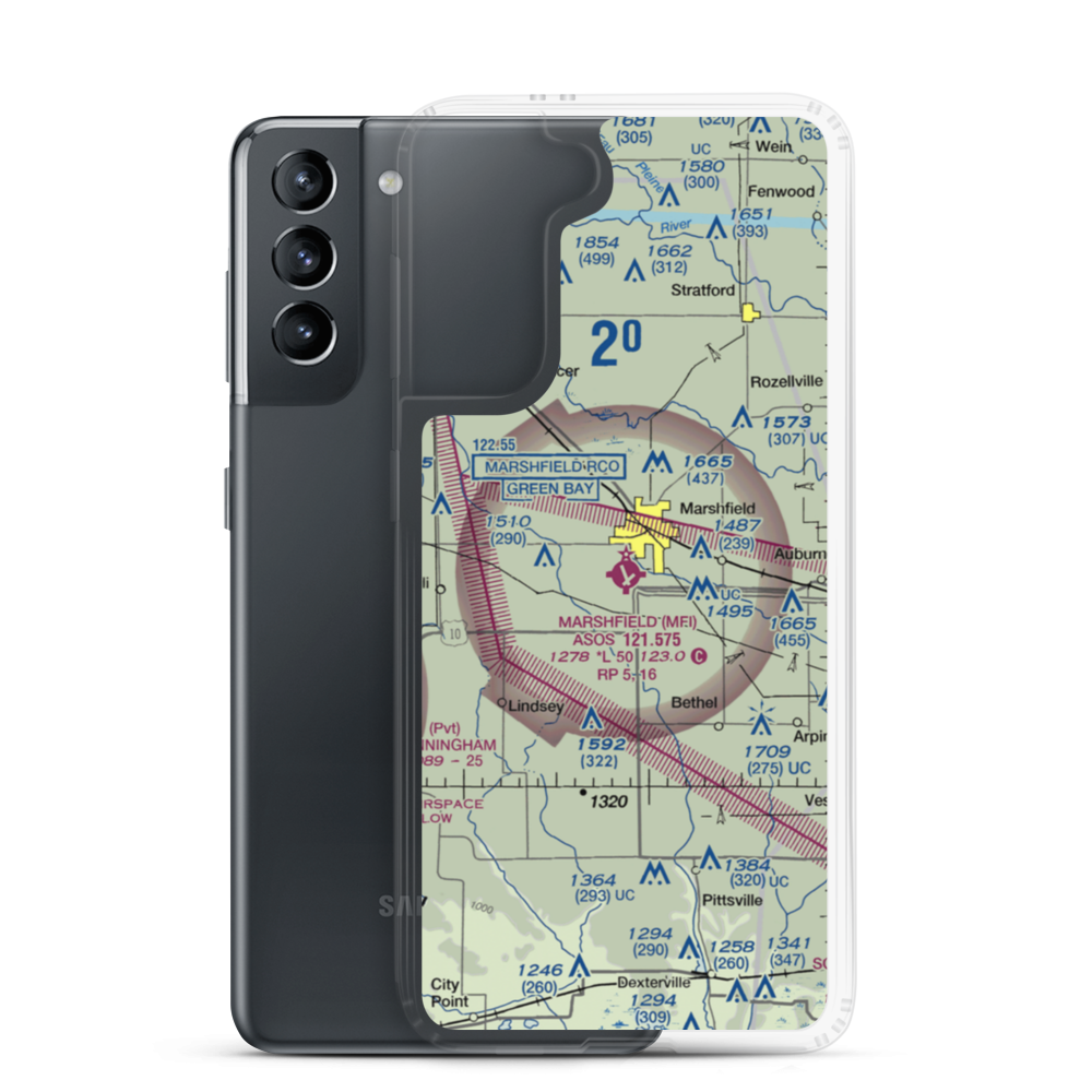 Marshfield Municipal Airport (MFI) VFR Sectional Samsung Case Samsung Galaxy S21 model shown