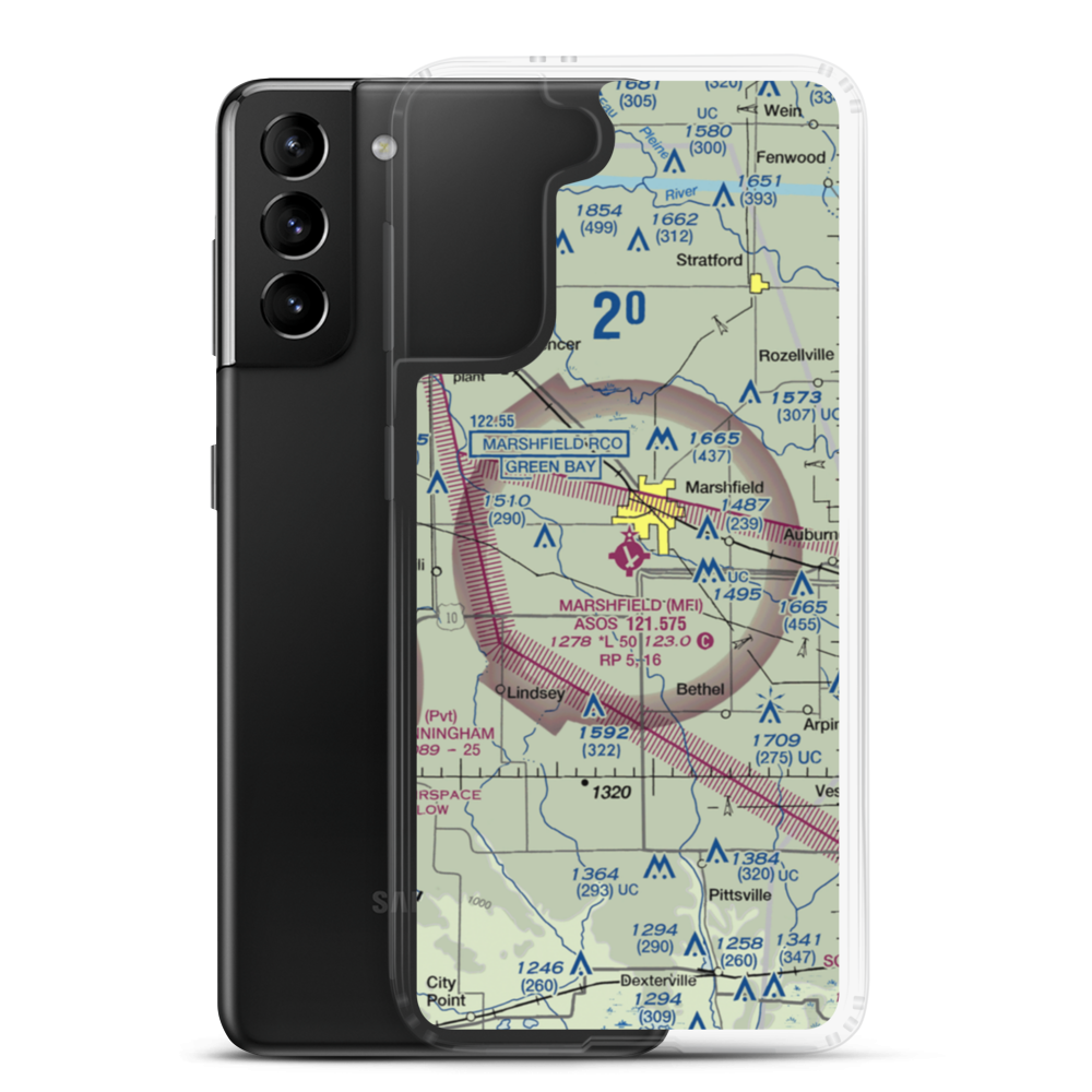 Marshfield Municipal Airport (MFI) VFR Sectional Samsung Case Samsung Galaxy S21 Plus model shown