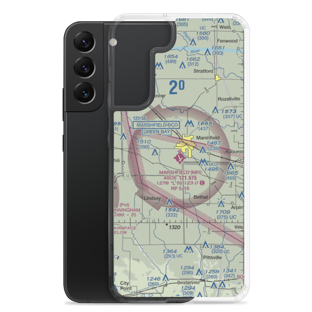 Marshfield Municipal Airport (MFI) VFR Sectional Samsung Case Samsung Galaxy S22 Plus model shown
