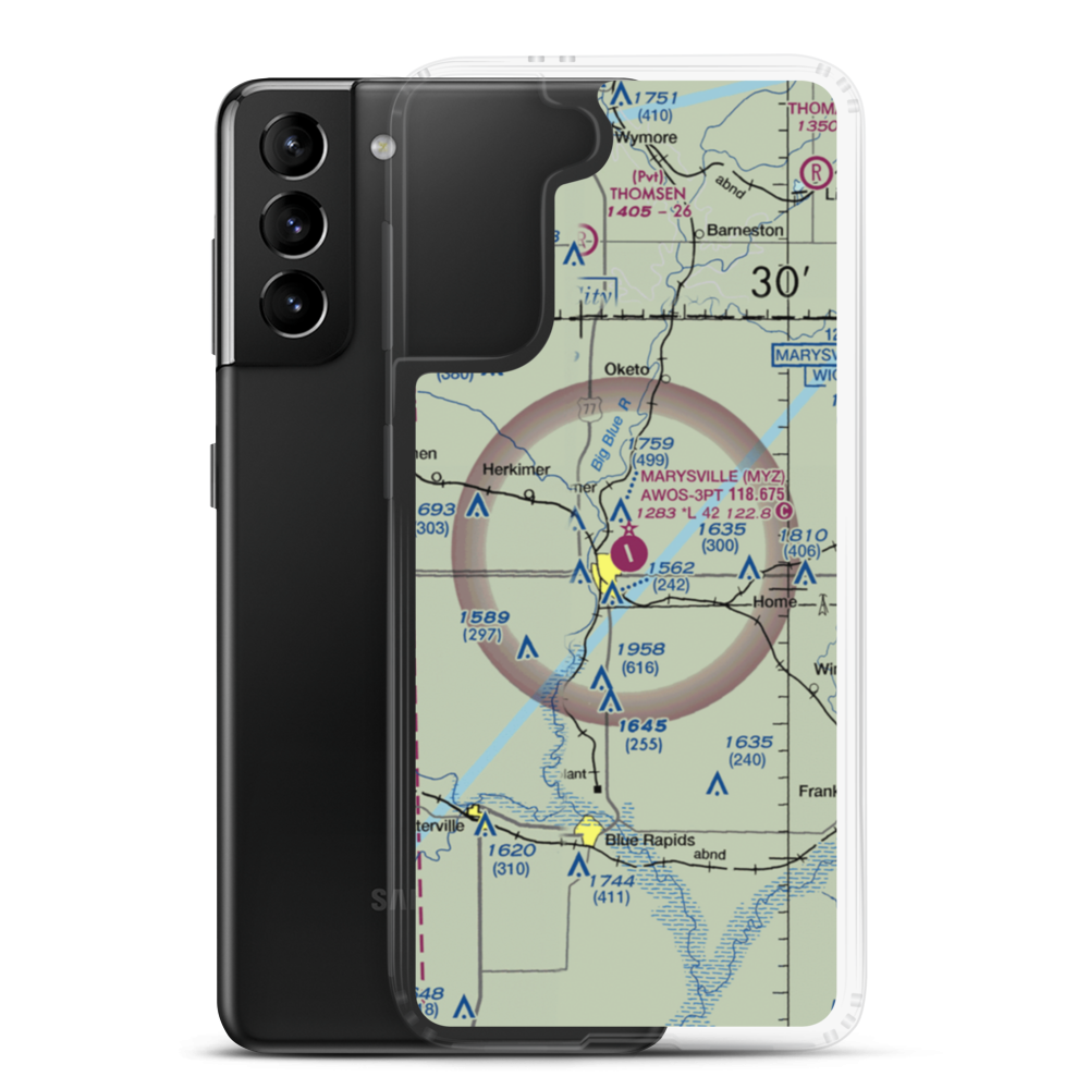 Marysville Municipal Airport (MYZ) VFR Sectional Samsung Case Samsung Galaxy S21 Plus model shown