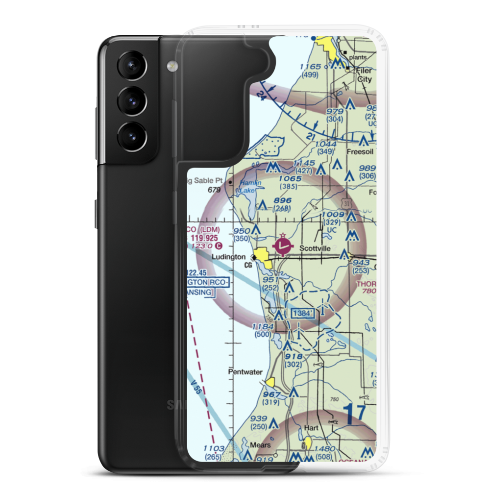 Mason County Airport (LDM) VFR Sectional Samsung Case Samsung Galaxy S21 Plus model shown