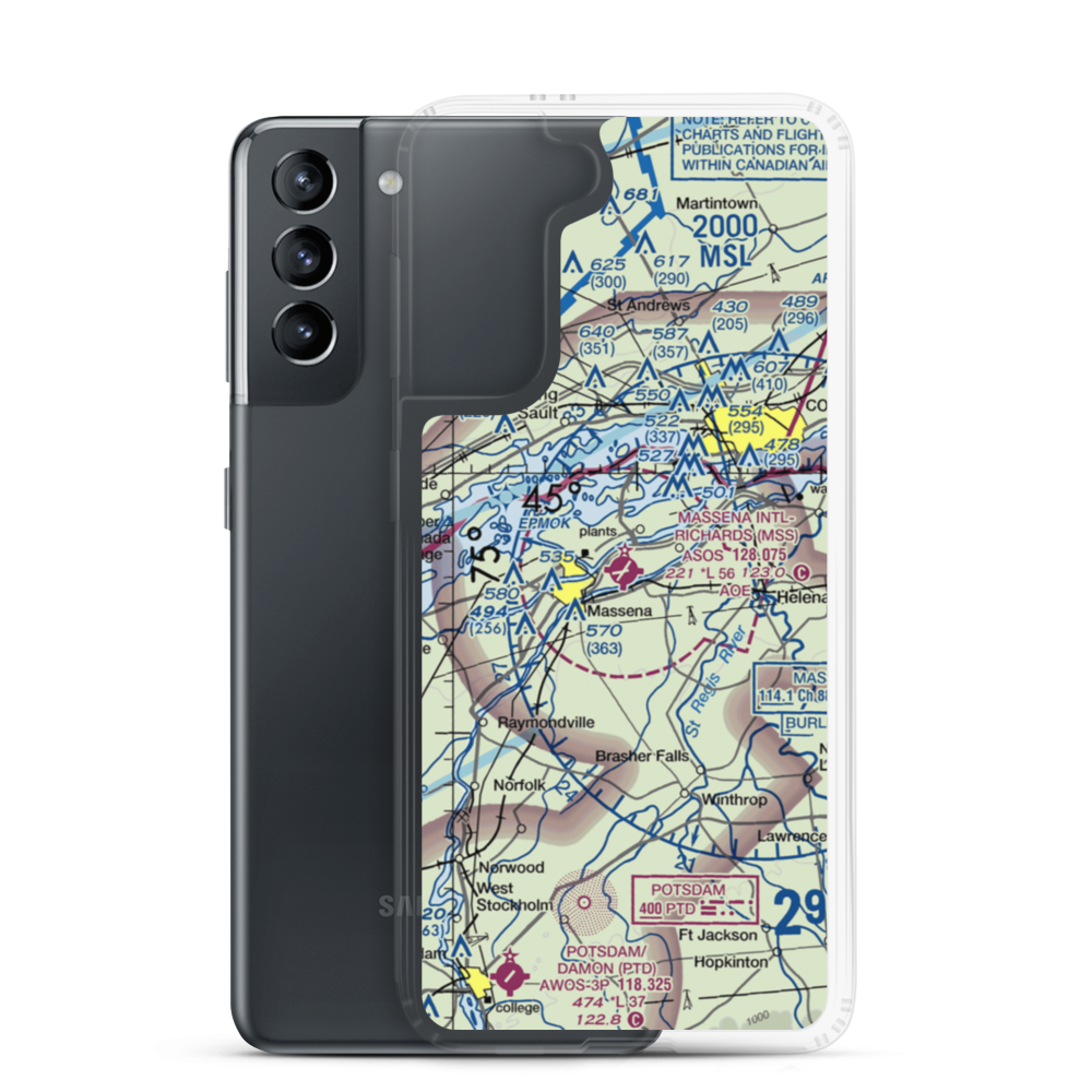Massena International Richards Field (MSS) VFR Sectional Samsung Case Samsung Galaxy S21 model shown
