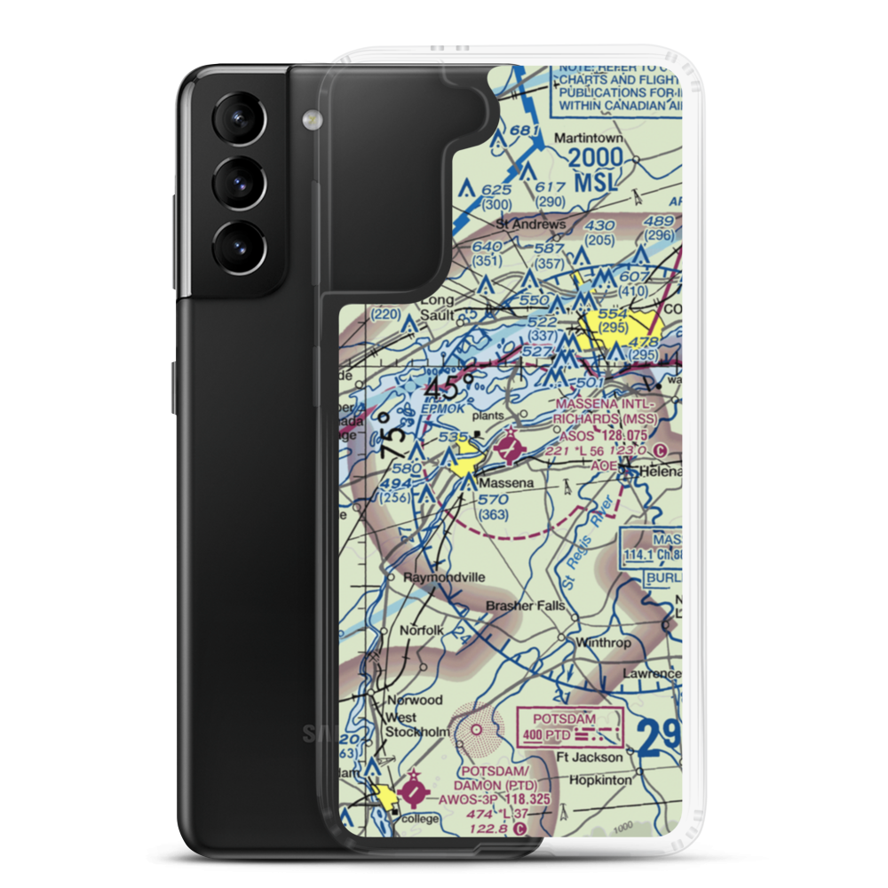 Massena International Richards Field (MSS) VFR Sectional Samsung Case Samsung Galaxy S21 Plus model shown