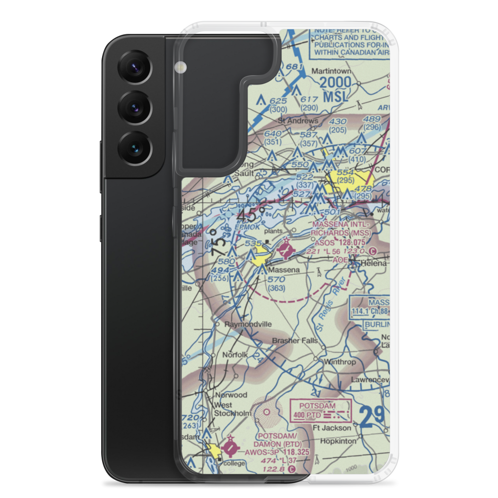 Massena International Richards Field (MSS) VFR Sectional Samsung Case Samsung Galaxy S22 Plus model shown