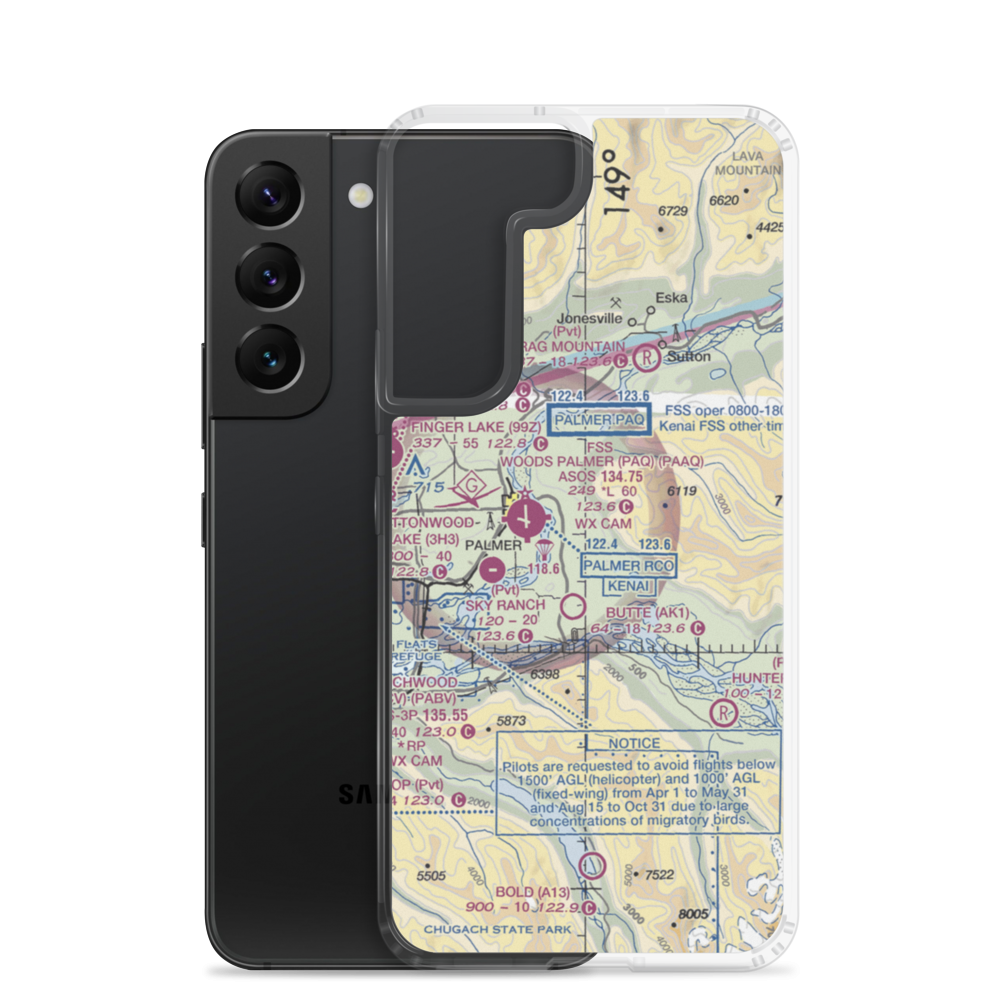 Maud Road Strip Airport (74AK) VFR Sectional Samsung Case Samsung Galaxy S22 model shown