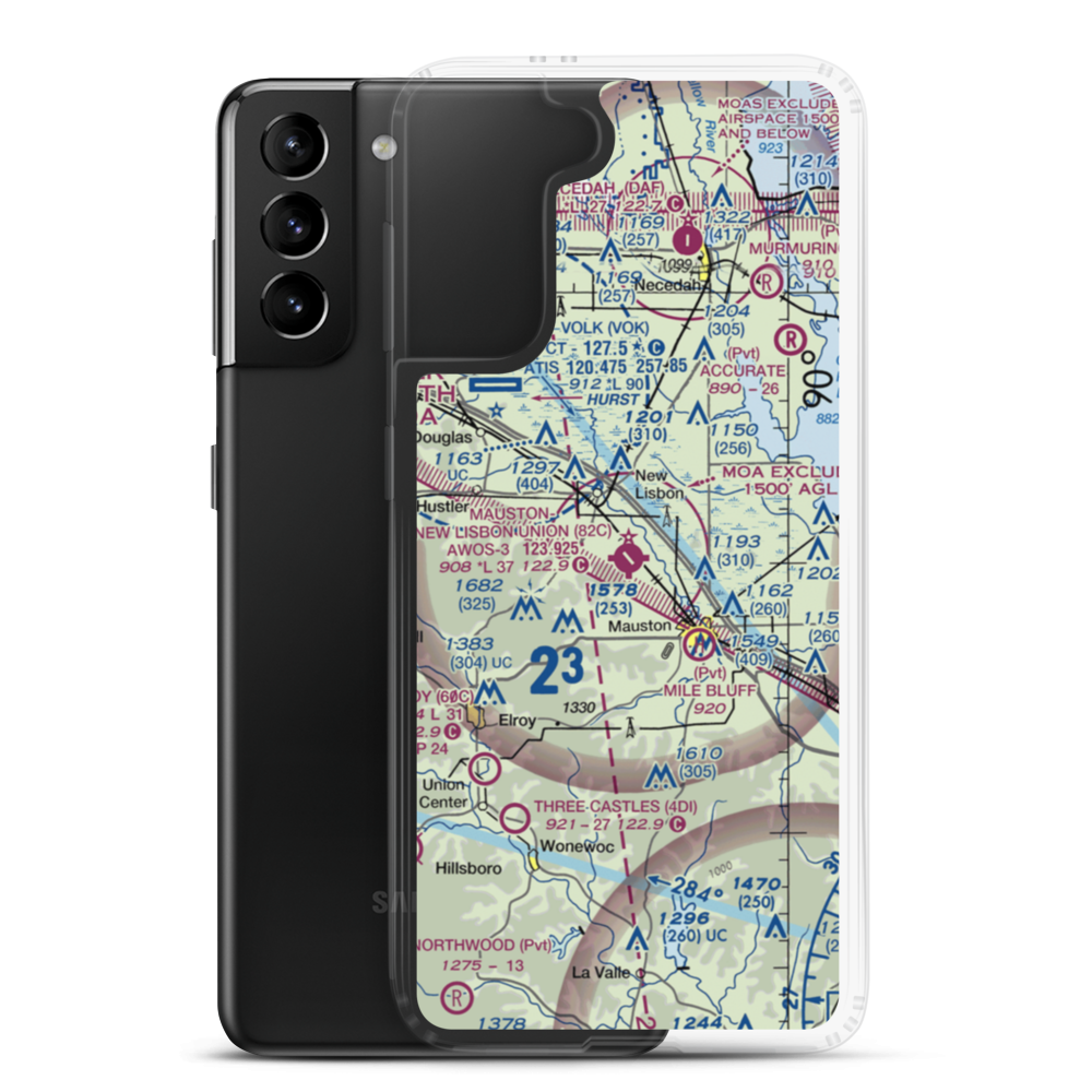 Mauston New Lisbon Union Airport (82C) VFR Sectional Samsung Case Samsung Galaxy S21 Plus model shown