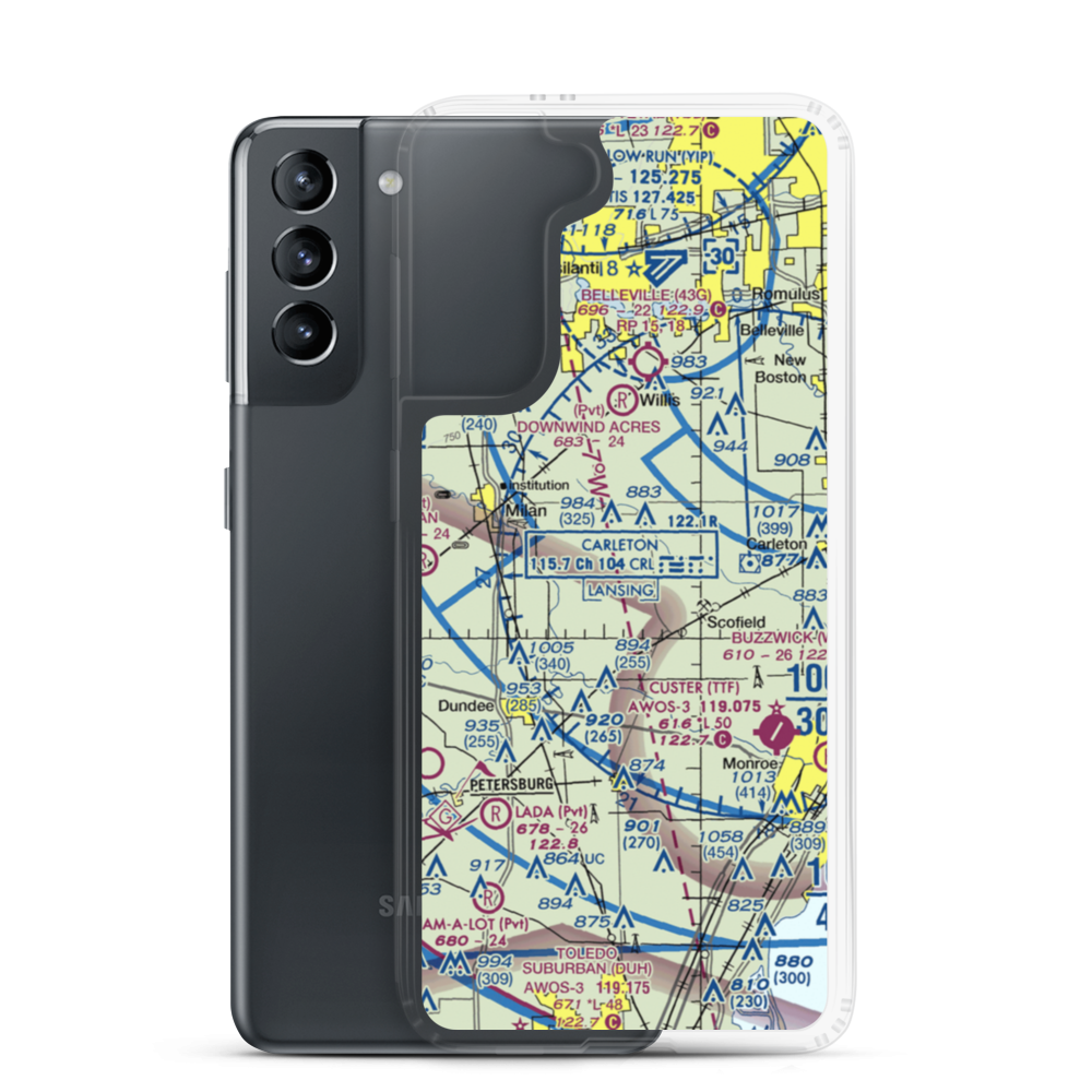 Maybee Airport (60MI) VFR Sectional Samsung Case Samsung Galaxy S21 model shown