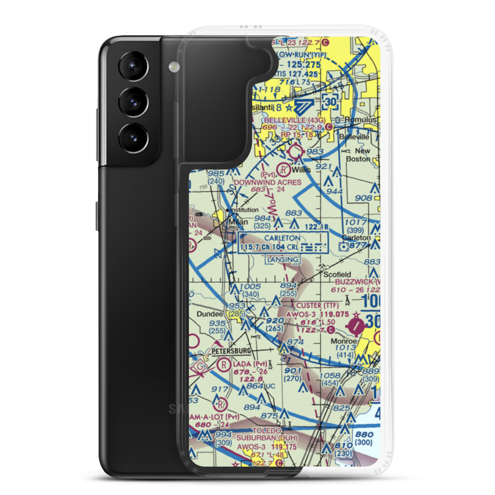 Maybee Airport (60MI) VFR Sectional Samsung Case Samsung Galaxy S21 Plus model shown