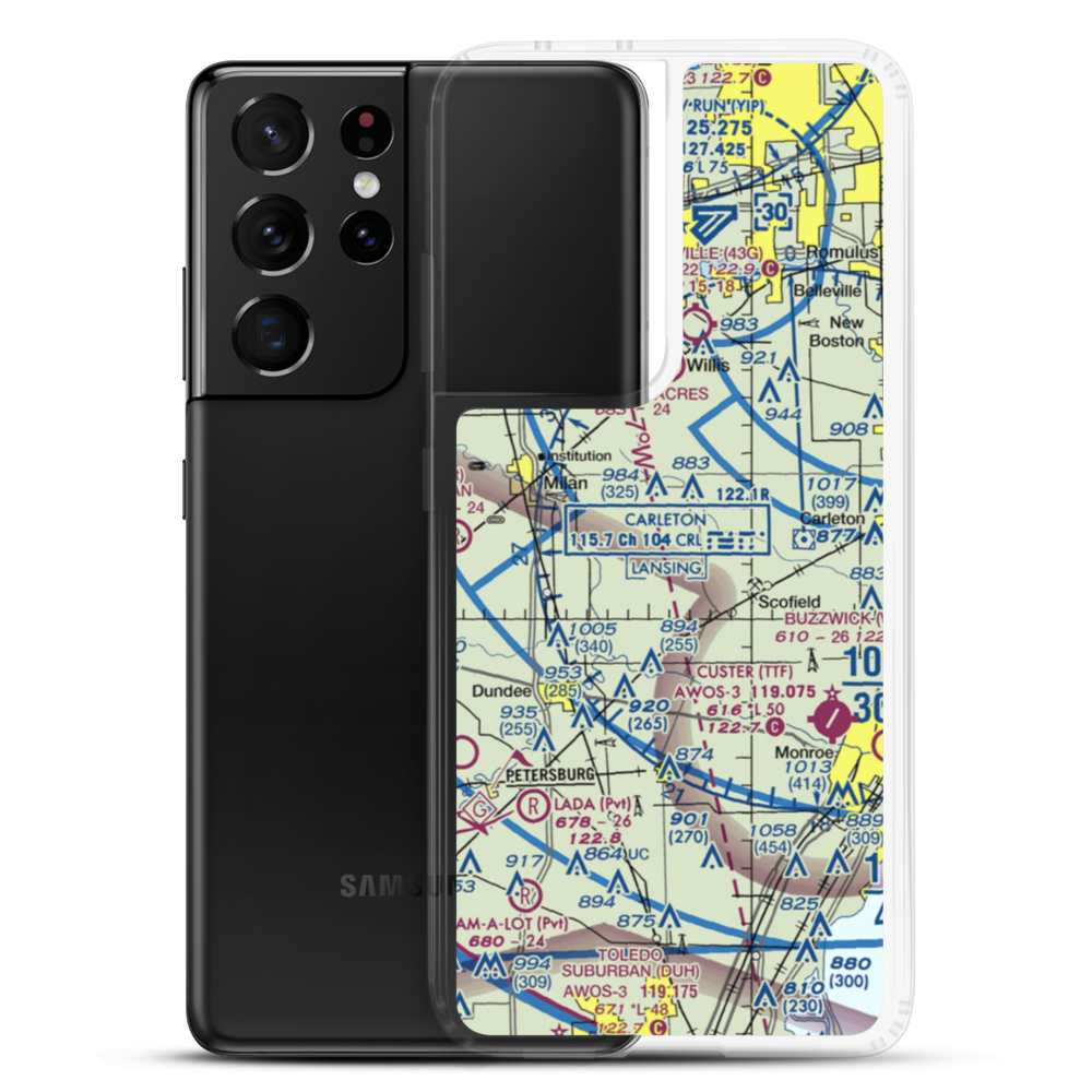 Maybee Airport (60MI) VFR Sectional Samsung Case Samsung Galaxy S21 Ultra model shown