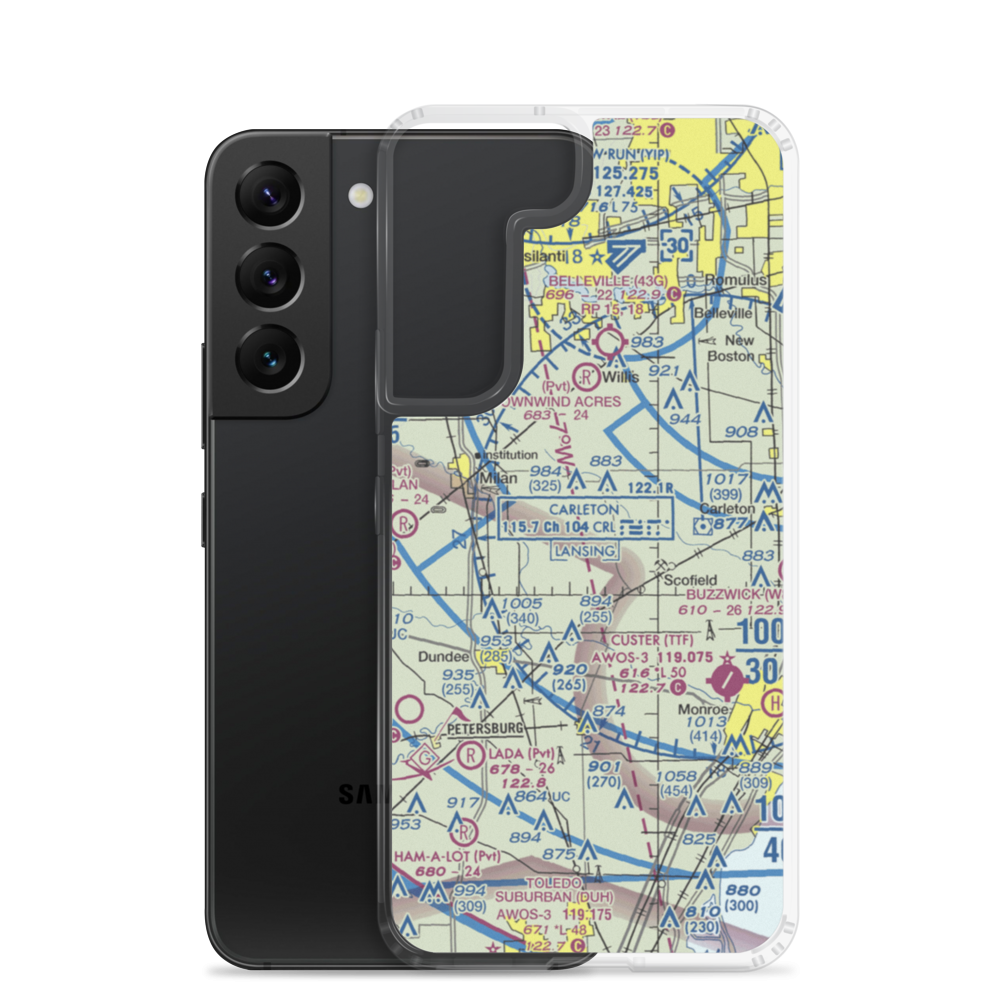 Maybee Airport (60MI) VFR Sectional Samsung Case Samsung Galaxy S22 model shown