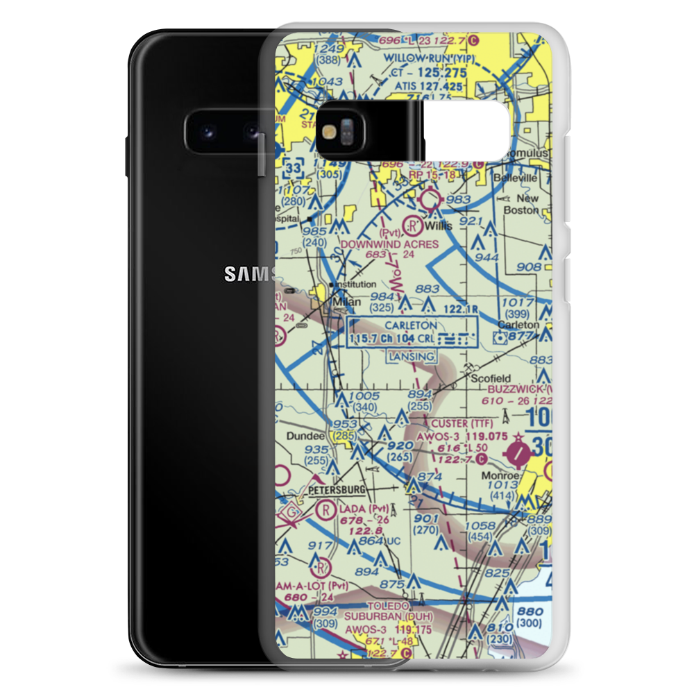 Maybee Airport (60MI) VFR Sectional Samsung Case Samsung Galaxy S10+ model shown