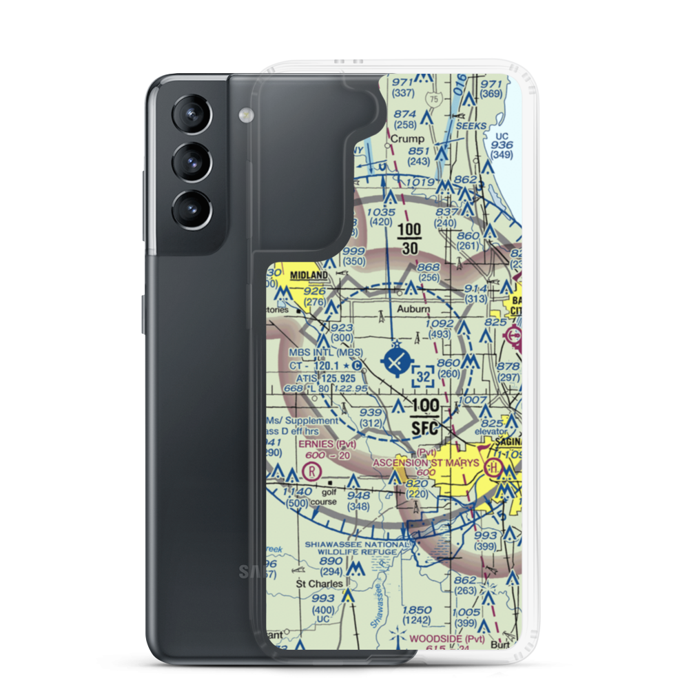 MBS International Airport (MBS) VFR Sectional Samsung Case Samsung Galaxy S21 model shown