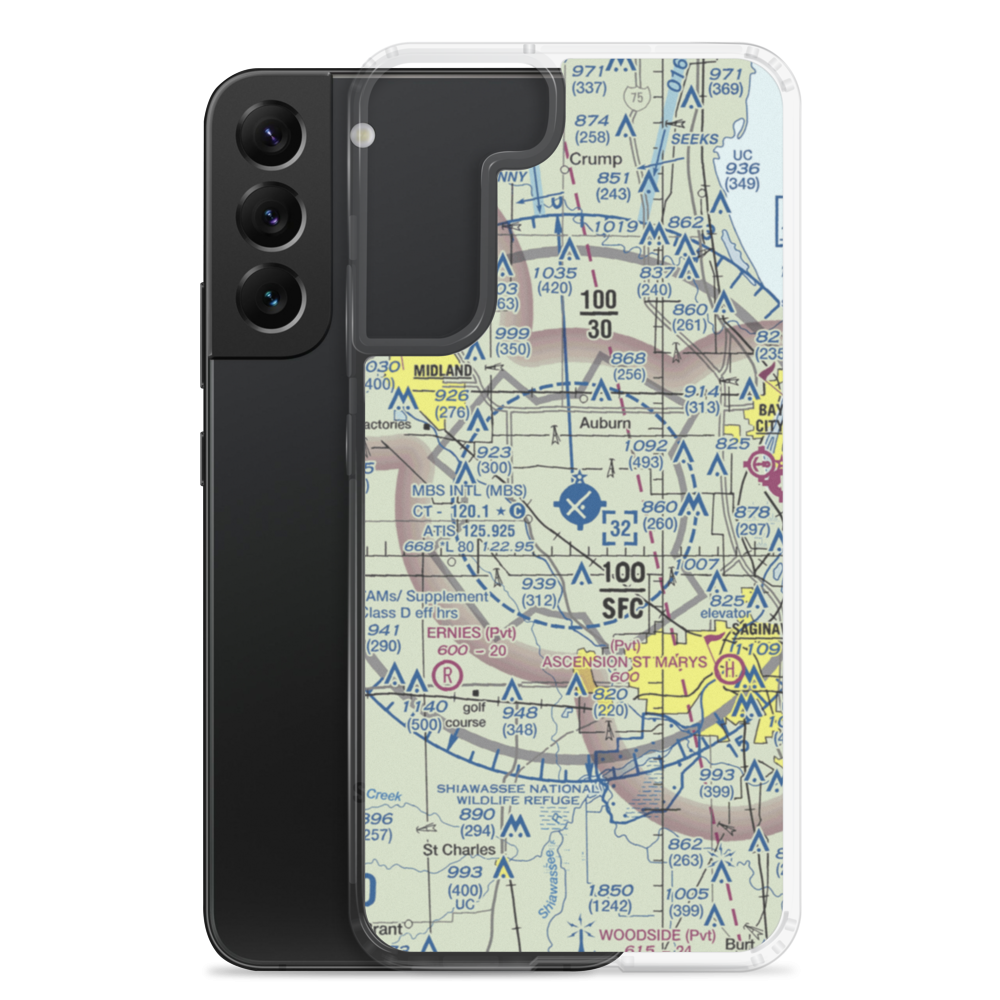 MBS International Airport (MBS) VFR Sectional Samsung Case Samsung Galaxy S22 Plus model shown