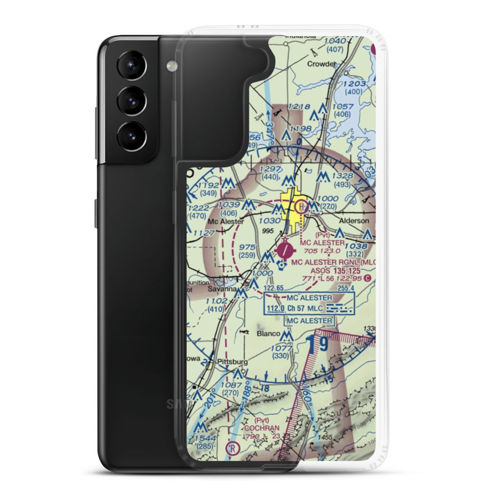 Mc Alester Regional Airport (MLC) VFR Sectional Samsung Case Samsung Galaxy S21 Plus model shown