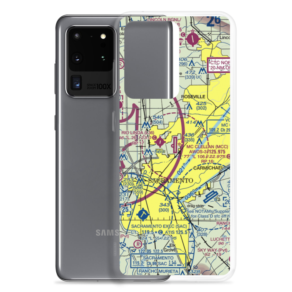 Mc Clellan Airfield (MCC) VFR Sectional Samsung Case Samsung Galaxy S20 Ultra model shown