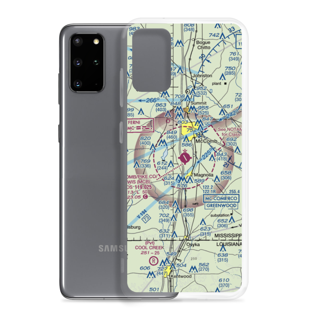 Mc Comb/Pike County Airport/John E Lewis Field (MCB) VFR Sectional Samsung Case Samsung Galaxy S20 Plus model shown