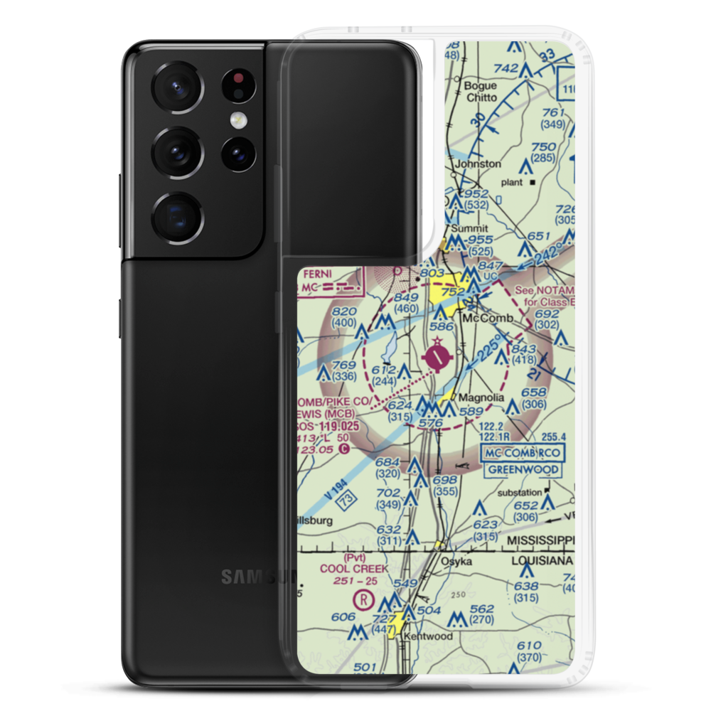 Mc Comb/Pike County Airport/John E Lewis Field (MCB) VFR Sectional Samsung Case Samsung Galaxy S21 Ultra model shown