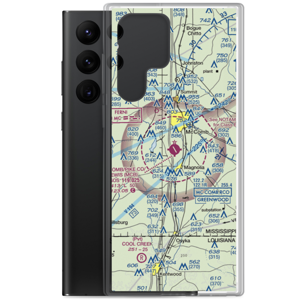 Mc Comb/Pike County Airport/John E Lewis Field (MCB) VFR Sectional Samsung Case Samsung Galaxy S22 Ultra model shown