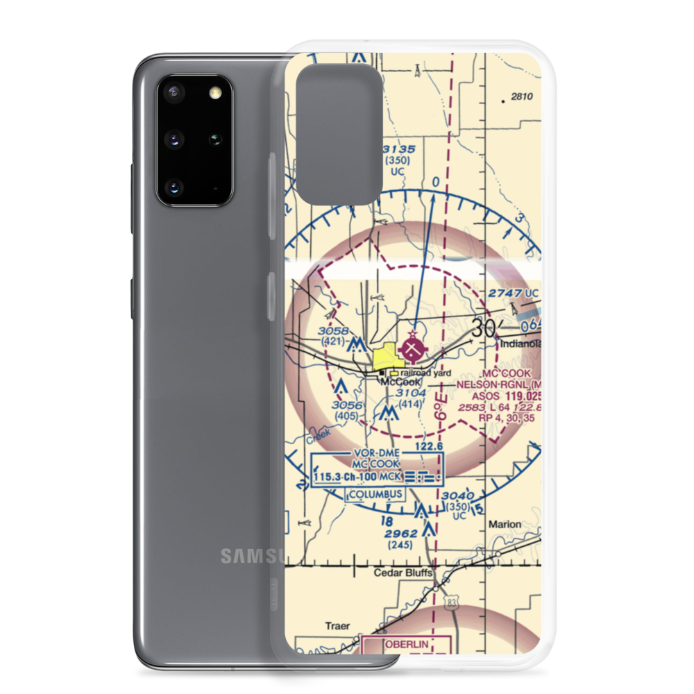 Mc Cook Ben Nelson Regional Airport (MCK) VFR Sectional Samsung Case Samsung Galaxy S20 Plus model shown
