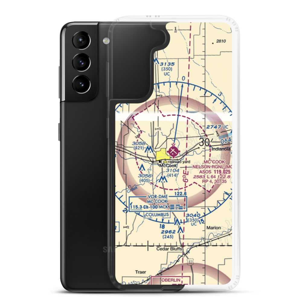 Mc Cook Ben Nelson Regional Airport (MCK) VFR Sectional Samsung Case Samsung Galaxy S21 Plus model shown