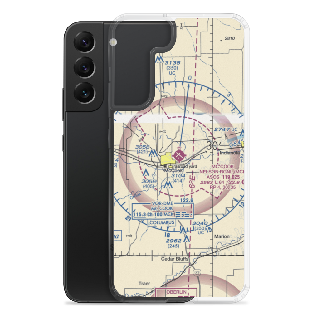 Mc Cook Ben Nelson Regional Airport (MCK) VFR Sectional Samsung Case Samsung Galaxy S22 Plus model shown