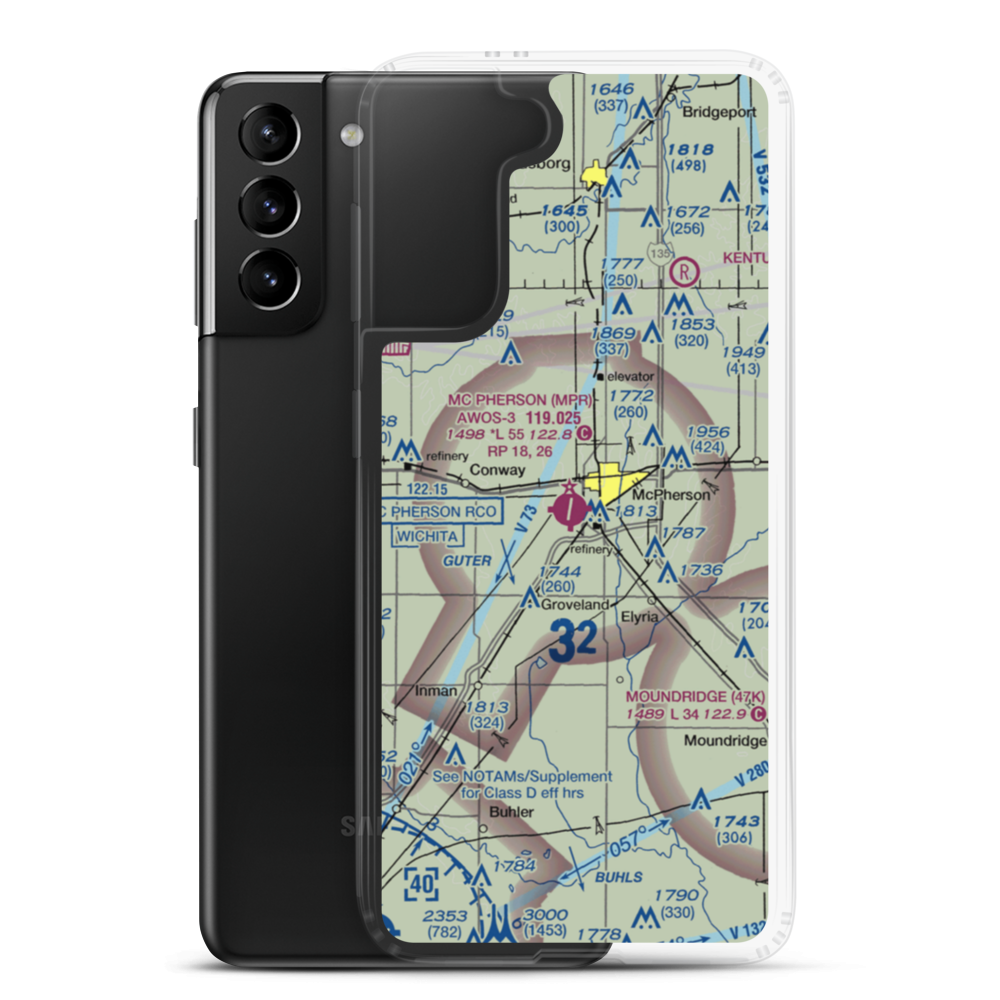 Mc Pherson Airport (MPR) VFR Sectional Samsung Case Samsung Galaxy S21 Plus model shown