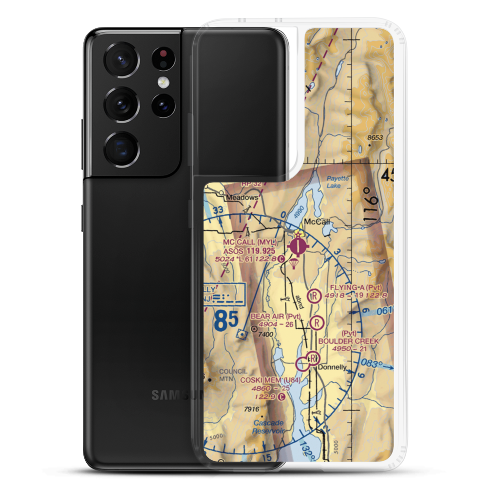 McCall Municipal Airport (MYL) VFR Sectional Samsung Case Samsung Galaxy S21 Ultra model shown