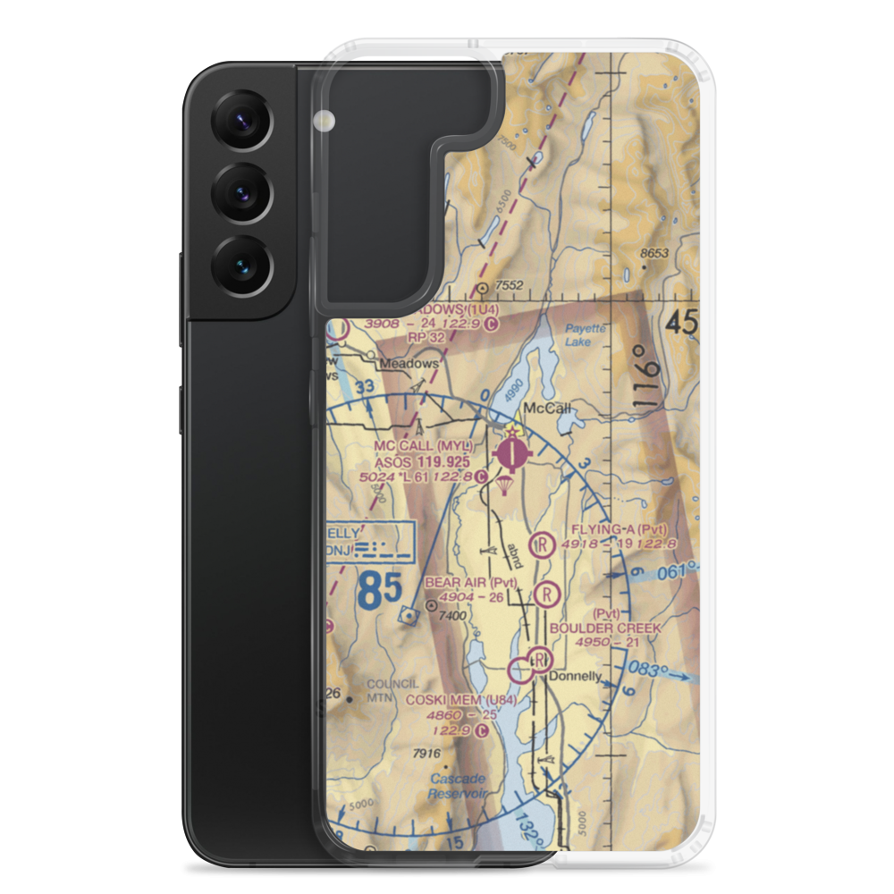 McCall Municipal Airport (MYL) VFR Sectional Samsung Case Samsung Galaxy S22 Plus model shown