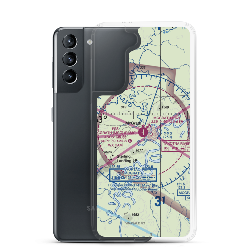 McGrath Airport (MCG) VFR Sectional Samsung Case Samsung Galaxy S21 model shown