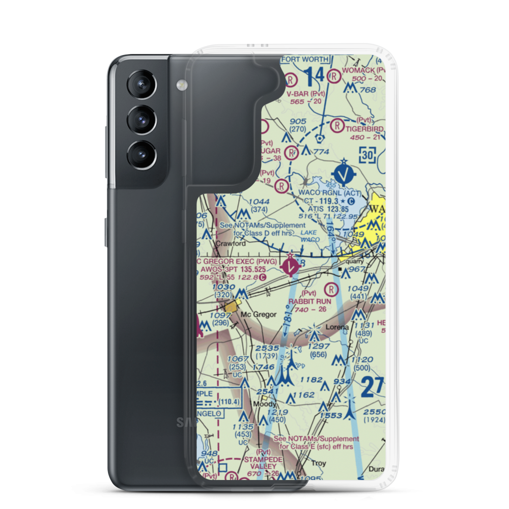 McGregor Executive Airport (PWG) VFR Sectional Samsung Case Samsung Galaxy S21 model shown