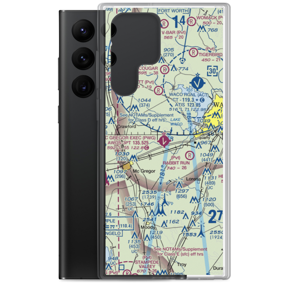 McGregor Executive Airport (PWG) VFR Sectional Samsung Case Samsung Galaxy S22 Ultra model shown