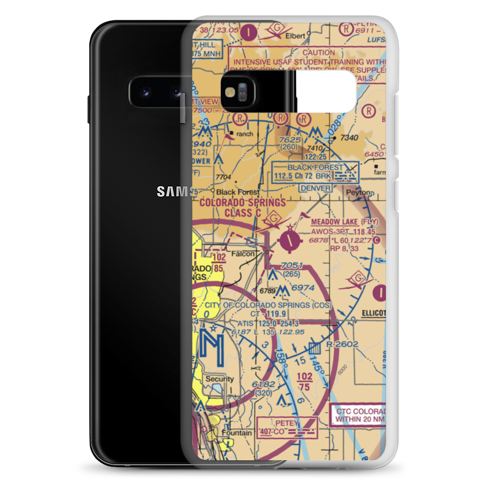 Meadow Lake Airport (FLY) VFR Sectional Samsung Case Samsung Galaxy S10+ model shown