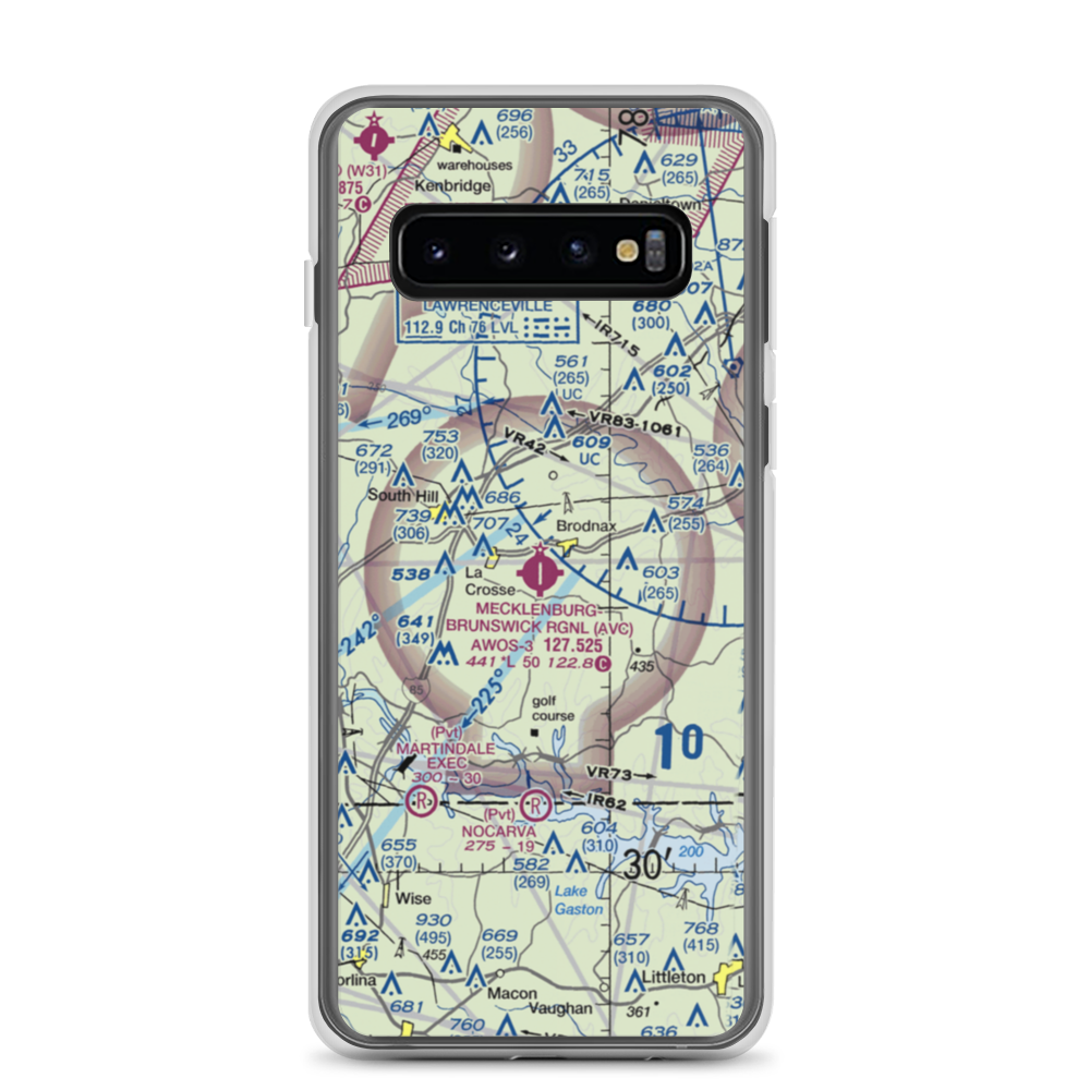 Mecklenburg Brunswick Regional Airport (AVC) VFR Sectional Samsung Case Samsung Galaxy S10 model shown