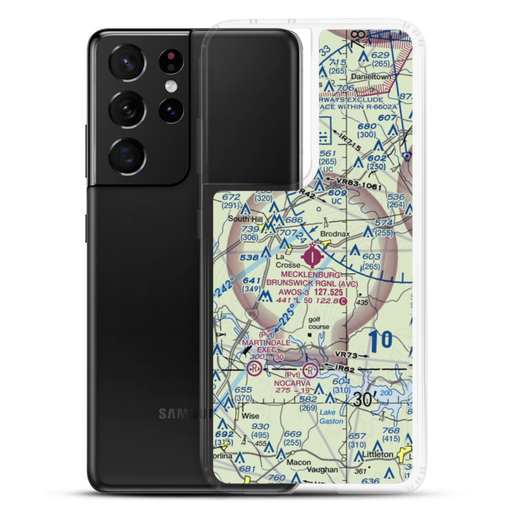 Mecklenburg Brunswick Regional Airport (AVC) VFR Sectional Samsung Case Samsung Galaxy S21 Ultra model shown