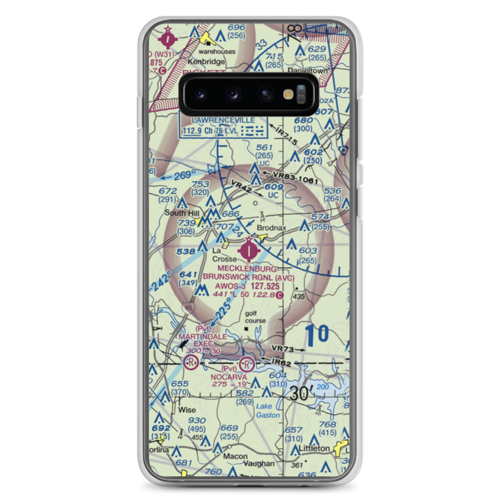Mecklenburg Brunswick Regional Airport (AVC) VFR Sectional Samsung Case Samsung Galaxy S10+ model shown