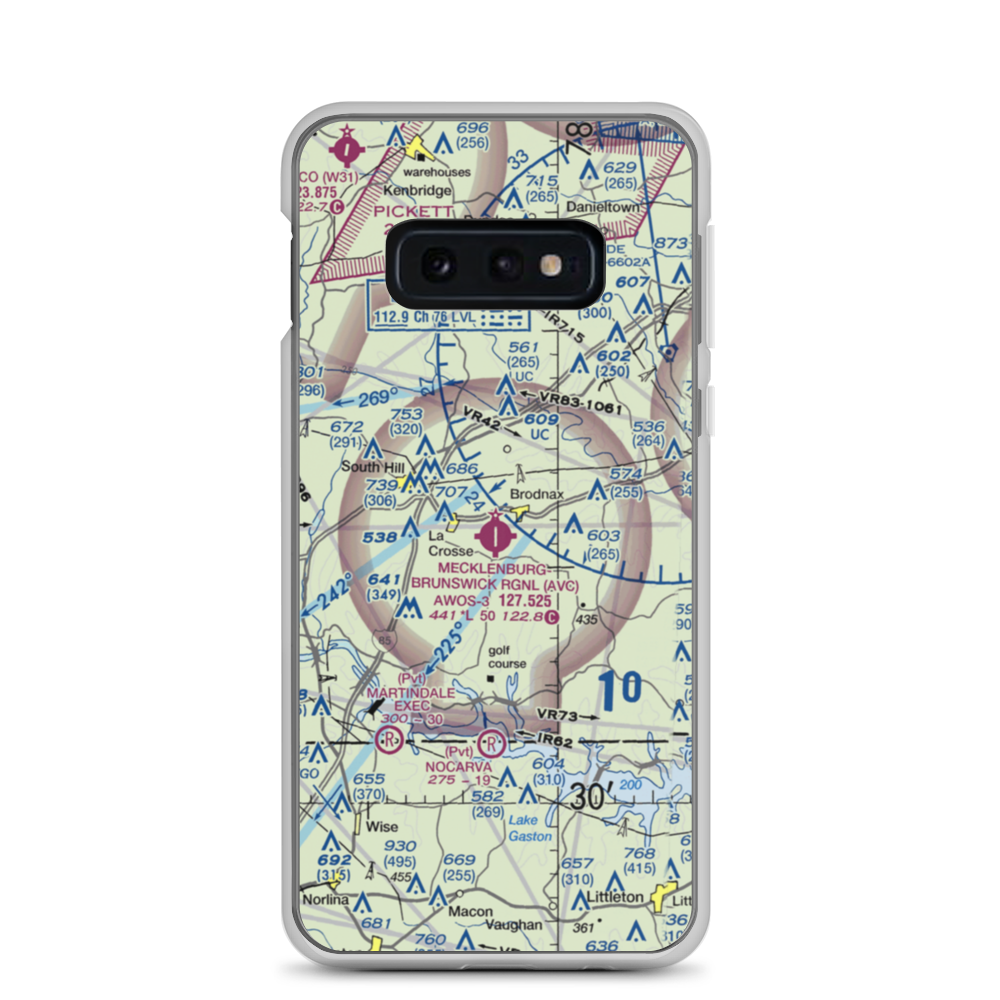 Mecklenburg Brunswick Regional Airport (AVC) VFR Sectional Samsung Case Samsung Galaxy S10e model shown
