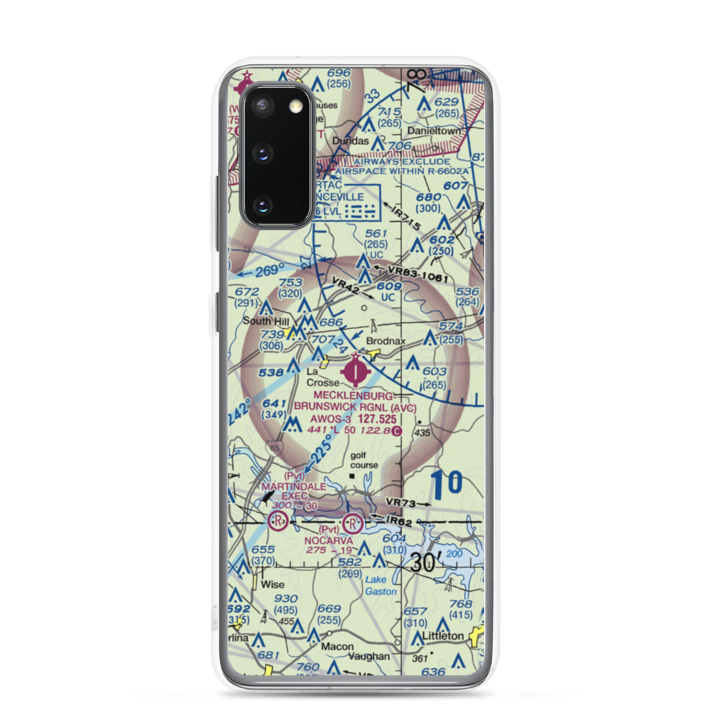 Mecklenburg Brunswick Regional Airport (AVC) VFR Sectional Samsung Case Samsung Galaxy S20 model shown