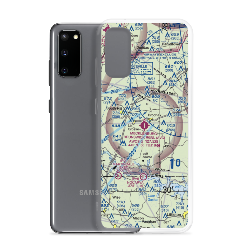Mecklenburg Brunswick Regional Airport (AVC) VFR Sectional Samsung Case Samsung Galaxy S20 model shown