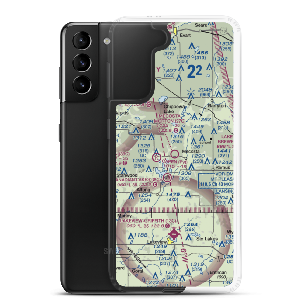 Mecosta Morton Airport (27C) VFR Sectional Samsung Case Samsung Galaxy S21 Plus model shown