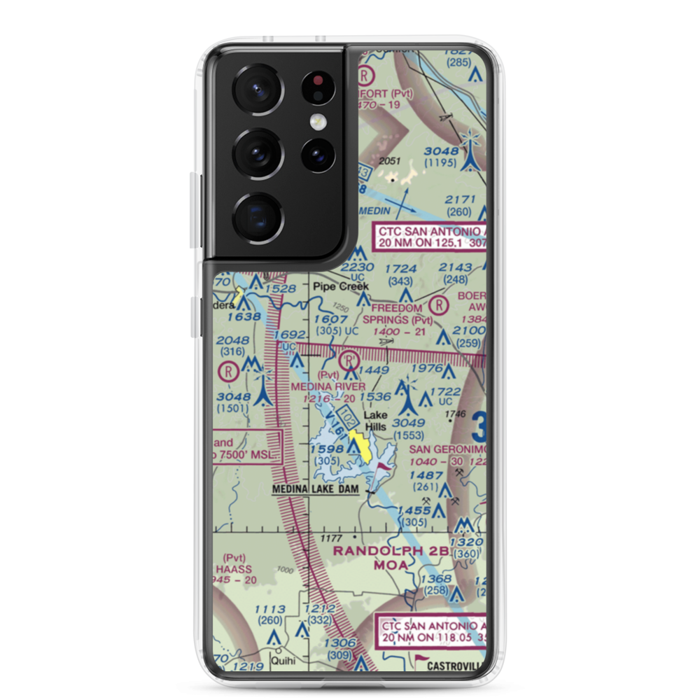 Medina River Ranch Airport (XS43) VFR Sectional Samsung Case Samsung Galaxy S21 Ultra model shown