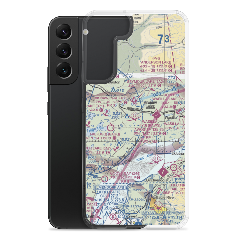Mels Airport (38AK) VFR Sectional Samsung Case Samsung Galaxy S22 Plus model shown