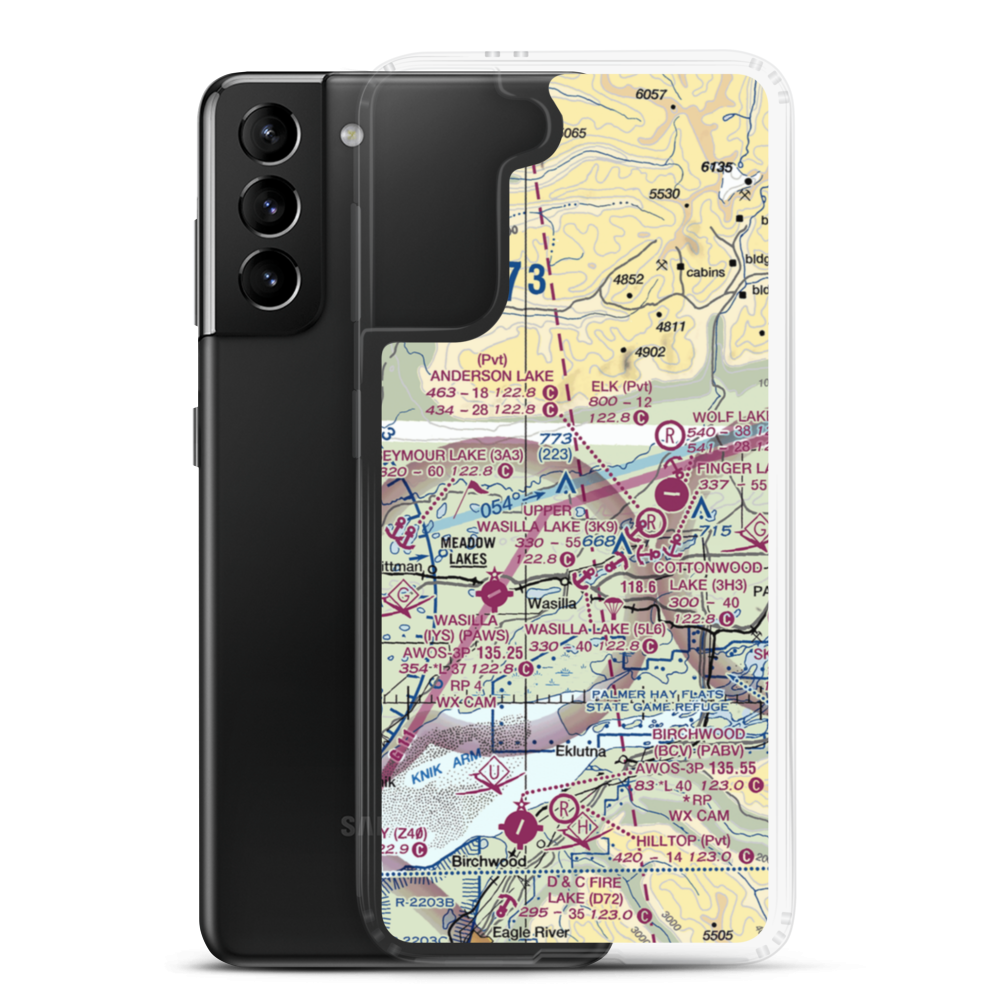 Memory Lake Airport (5AK8) VFR Sectional Samsung Case Samsung Galaxy S21 Plus model shown