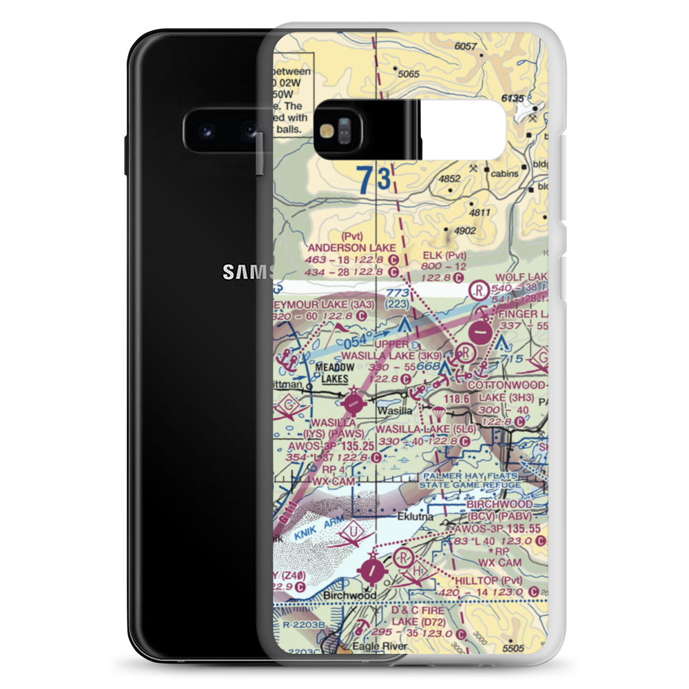 Memory Lake Airport (5AK8) VFR Sectional Samsung Case Samsung Galaxy S10+ model shown