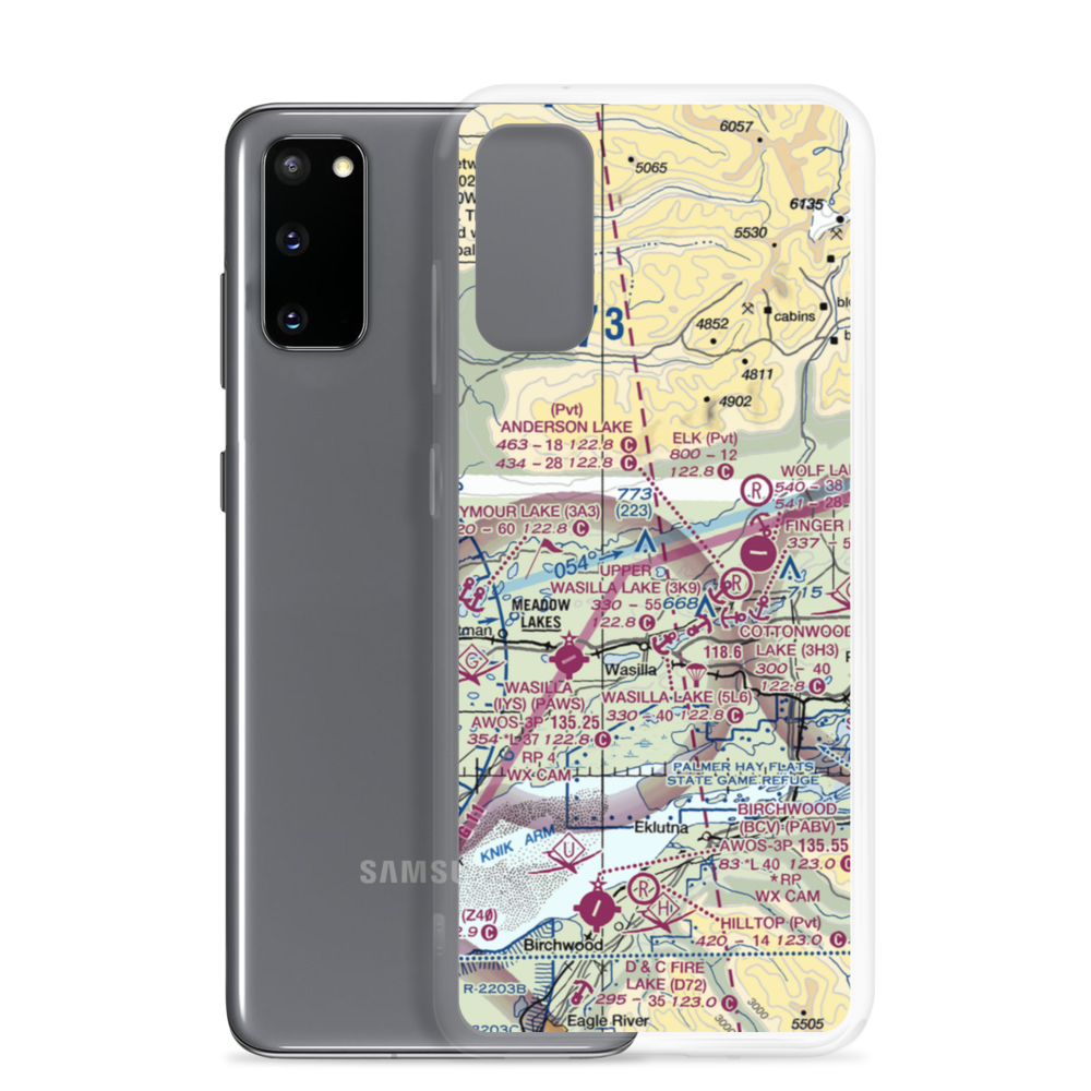 Memory Lake Airport (5AK8) VFR Sectional Samsung Case Samsung Galaxy S20 model shown